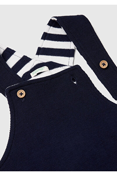 United Colors of Benetton Baby Navy Blue Jumpsuit with Hidden Snap Fasteners and Elasticated Legs