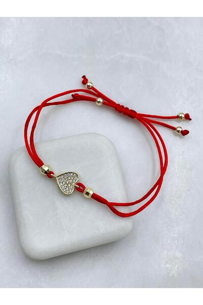 Seda Bijuteri سوار من الحجر الكريم على شكل قلب مع خيط أحمر ذهبي