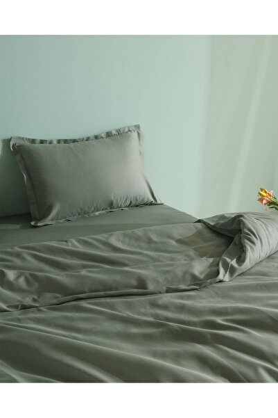 Madame Coco Crep Single 100% Cotton Plain Duvet Cover Set - Green