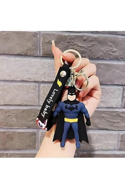 OEM Superhero Keychain Batman Style, 7 cm, 3D PVC Figure + Silicone Strap, Key/Bag Accessory