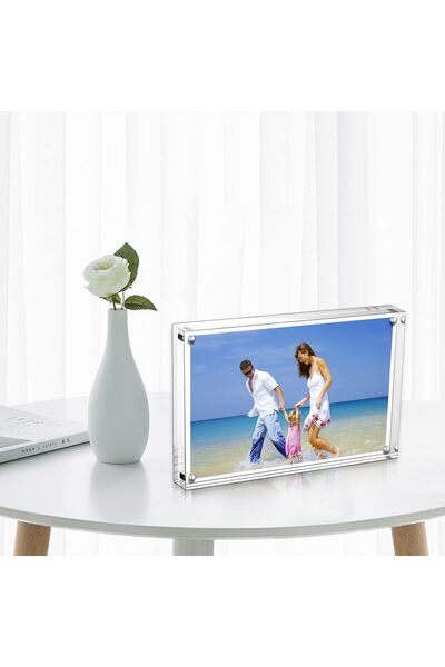 mCherry Acrylic Photo Frames 2-Pack, 3.5x5'' Double-Sided Magnetic Desktop Frameless Display (5 inch