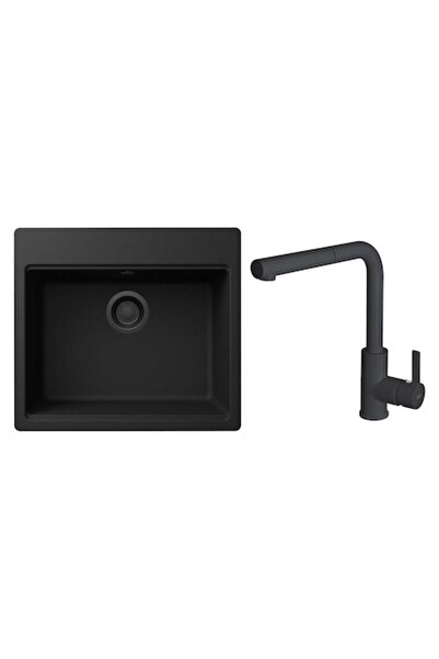 ELLECI Time 105 Black Matt Granitek Kitchen Sink Set 570x510