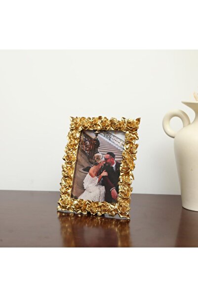 KASTWAVE 3.5x5 Vintage Rose Gold Floral Picture Frame - Antique Style Tabletop or Wall Photo Frame