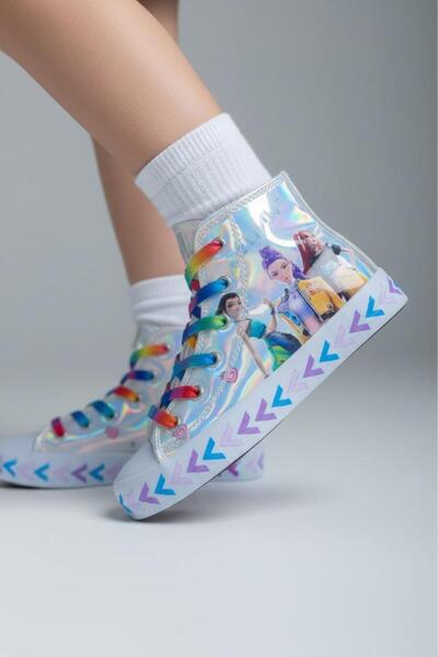 Görkem bebe ayakkabı ve tekstil Hunter Huntrix Drawing cu imprimeu helogram Sneaker colorat pentru gleznă, cu șireturi și fermoar