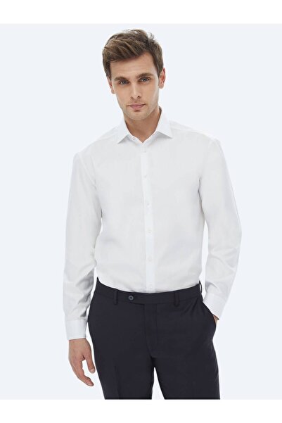 Kip White Plain Regular Fit Woven Classic 100% Cotton Shirt