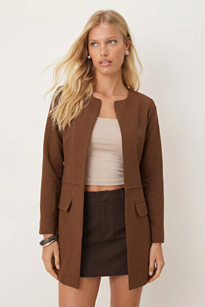 armonika Women's Dark Khaki Waist Stitched Long Jacket Arm-26K001017