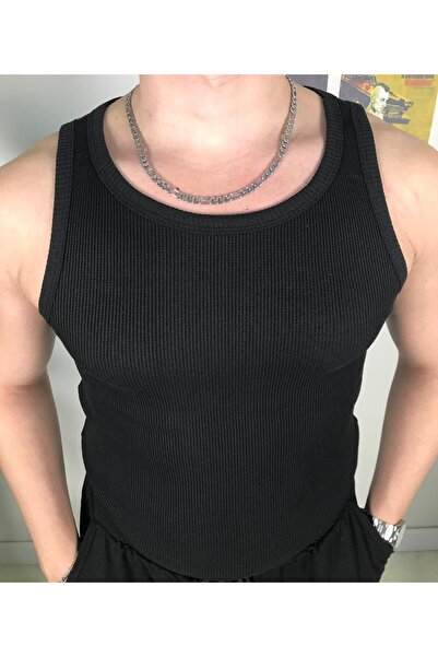 DUNGA Siyah Spor Fitilli Atlet - Likralı Pamuklu