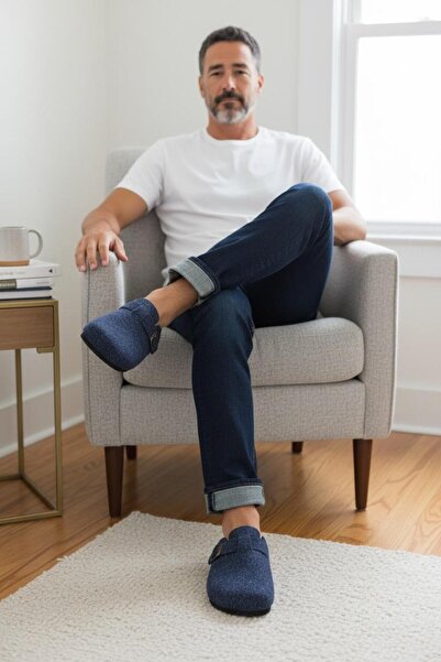 Twigy Full Orthopedic Felt Men's Comfortable and Lightweight Stylish Navy Blue House Slippers