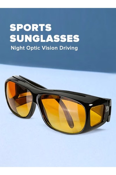 Generic Sports sunglasses for night vision, yellow lenses, black frame, for driving and outdoor activities