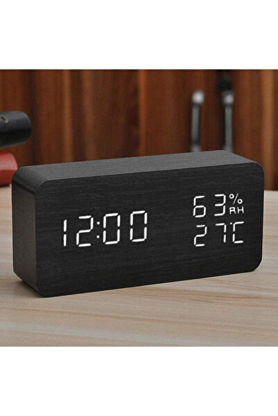 PROCART Digital LED desk clock, temperature/humidity display, alarm, dual power supply, MDF, black