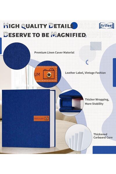 AOHRYME Large Self-Adhesive Linen Photo Album (Dark Blue) - 40 Page, Holds 4x6 Photos