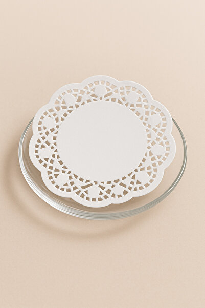 Özkan Ambalaj Temizlik 100 Pieces of 9 cm Lace Paper Coasters for Tea Cups, Paper Cup Coasters, Presentation Paper