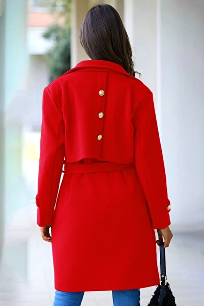 FashionForYou Elegant women's coat Cornelia, with gold buttons and cord, Red