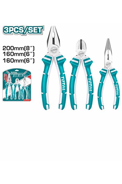 TOTAL Set of 3 super select pliers 200mm/160mm patent, cutting pliers, pointed pliers