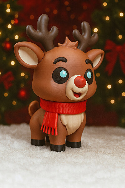 BULUT 3D Baskı Kırmızı Atkılı Yılbaşı Ren Geyiği-Yılbaşı Süsü