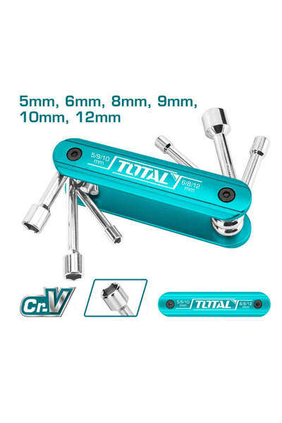 TOTAL Set of 6 socket wrenches with Cr-V+AL handle, 5mm, 6mm, 8mm, 9mm, 10mm,...