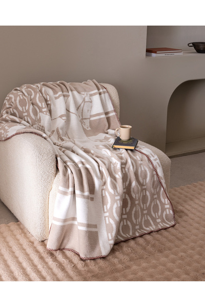 Madame Coco Rouven Jacquard Cotton Tv Blanket - Beige/Ecru