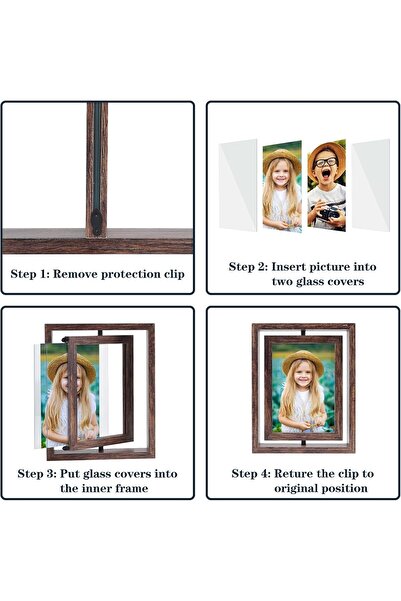 TAME Photo Frame 5x7 Rotating Double-Sided Wooden Tabletop Frame