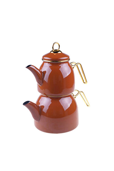 Marka Bambum Taşev Emaye Çaydanlık Takımı Kahverengi