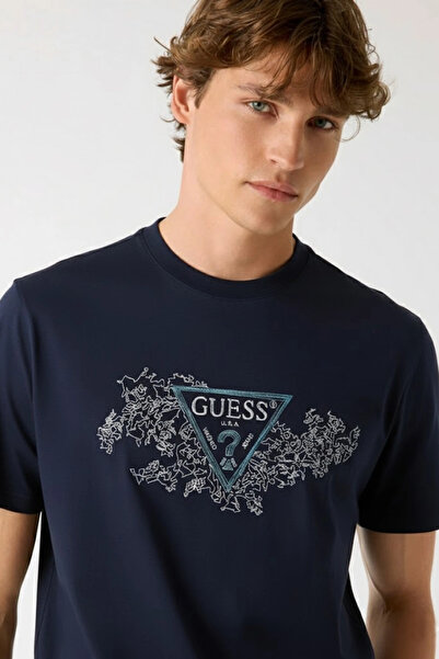 Guess Embroidery Men's Navy Blue Regular Fit T-Shirt M5Bi07I3Z14-G7V2