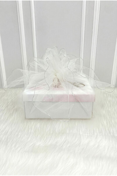 ZEYMERADE Beyaz Süsleme Tülü, Gümüş Kenar Bohça Çeyiz Gelin Damat Söz Nişan N...