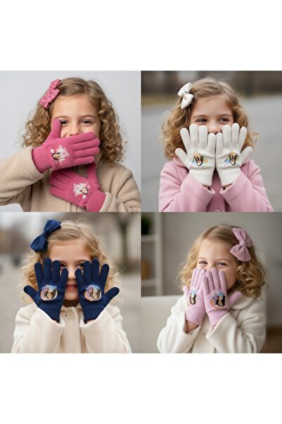 Disney Set of 4 pairs of knitted gloves for girls with Soy Luna, suitable for the cold season, 4-8 years