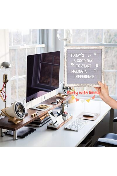 PARTY WITH EMMA Rustic Vintage Wood Grey Felt Letter Board - Changeable Message Board (Grey)