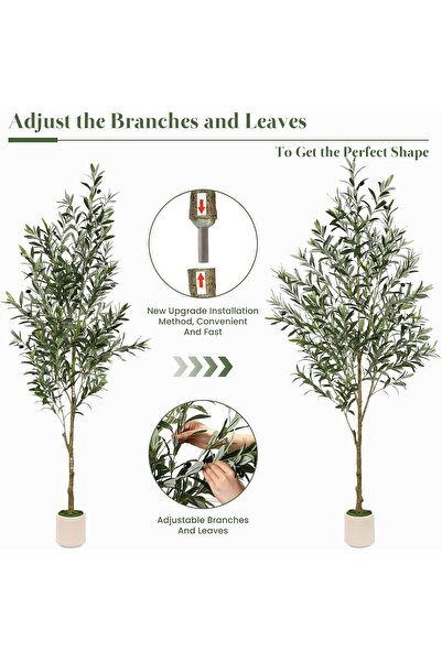 SCHENKERO 240cm (7.9ft) Large Fake Olive Tree Dense PE Leaves Thick Trunk Hotel Patio UV-Resistant.