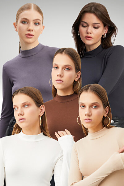 Bipantolon Women's Anthracite Cream White Bitter Brown Gray 5-Piece Finger Detail Bodysuit