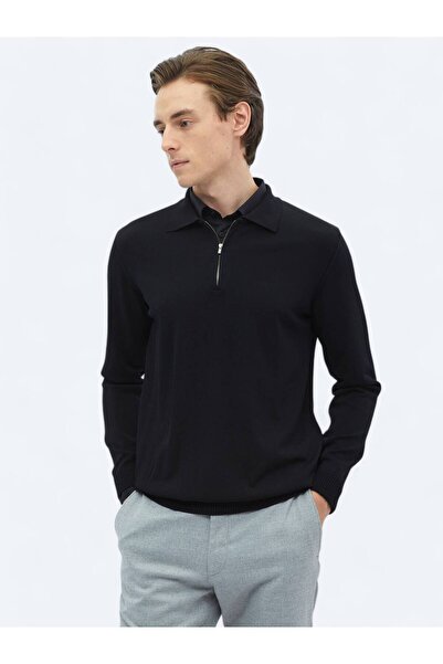 Kip Black Polo Neck Plain Knit Sweater