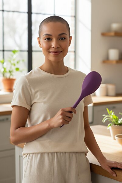 Manosta Heat Resistant 30 cm Large Serving Spoon - Fireproof, Non-Stick, Hard-Tipped Silicone Table Spoon