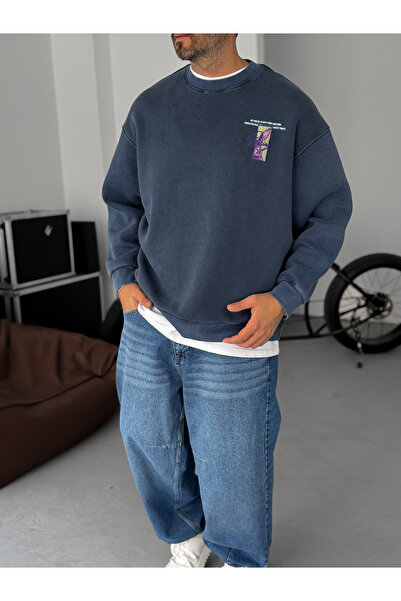 BYBASICMAN Світшот з принтом синього кролика, що підлягає пранню TW-7088