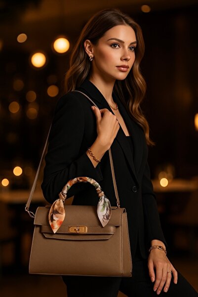 VELVET RUSH Şal Detaylı Premium Kilit Kapak Kabartmalı El Çantası - New Class...