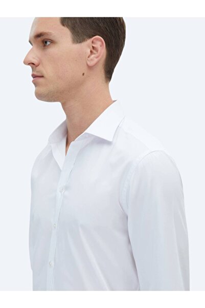 Kip White Plain Slim Fit Woven Classic 100% Cotton Shirt