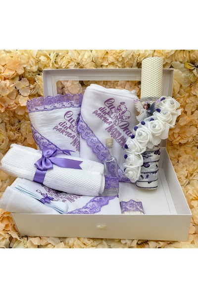 kizu Set Botez Complet cu Lumânare Ceară de Albine Handmade MOV