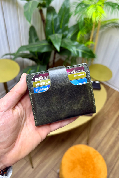 CüzCan Πορτοφόλι για κάρτες Enra Khaki Green από γνήσιο δέρμα Kİbar Κομψό και βολικό