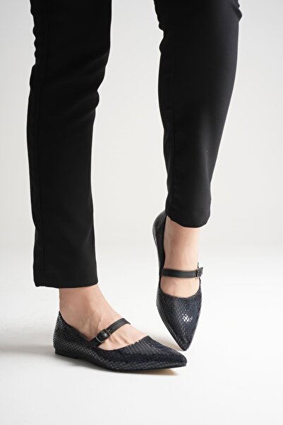 MARCHEO Isolde Women's Navy Blue Crocodile Ballerina Shoes