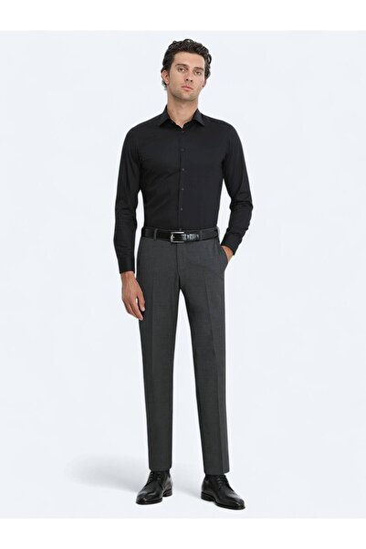 Kip Black Plain Slim Fit Woven Classic 100% Cotton Shirt