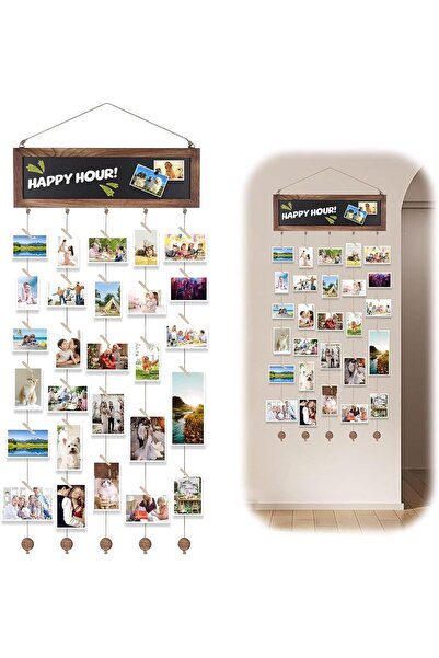ANTOLE Collage Photo Hanging Display Board with Blackboard and 30 Clips