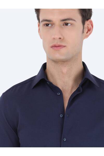 Kip Cămașă clasică din amestec de bumbac, albastru bleumarin, slim fit