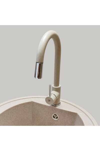 CookingAid Baterie bucătărie INDIANA cu furtun de pulverizare retractabil și cap extractibil - Bej Pigmentat