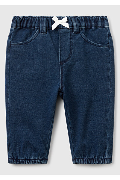 United Colors of Benetton Baby Navy Blue Denim Trousers with Ribbon Detail on the Waist and Pockets