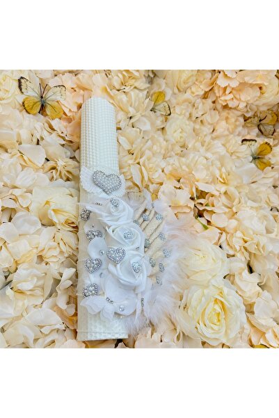 kizu Handmade Honeycomb Beeswax Baptism Candle with Flowers, Crystals and Natural Flakes