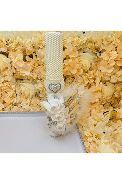 kizu Handmade Honeycomb Beeswax Baptism Candle with Flowers, Crystals and Natural Flakes