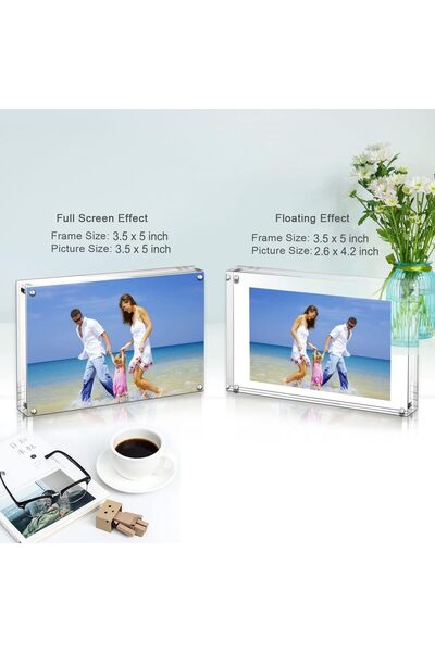 mCherry Acrylic Photo Frames 2-Pack, 3.5x5'' Double-Sided Magnetic Desktop Frameless Display (5 inch