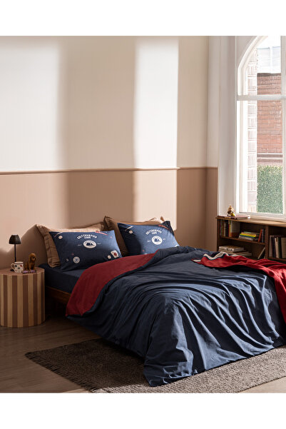 Madame Coco Ruben Double Size 100% Cotton Ranforce Printed Duvet Cover Set - Navy Blue