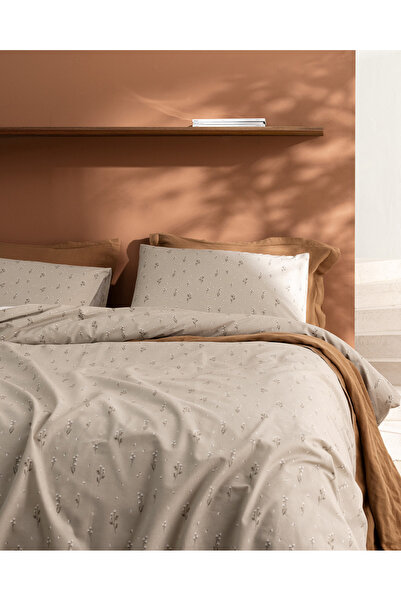 Madame Coco Afrodille Single 100% Cotton Ranforce Printed Duvet Cover Set - Beige