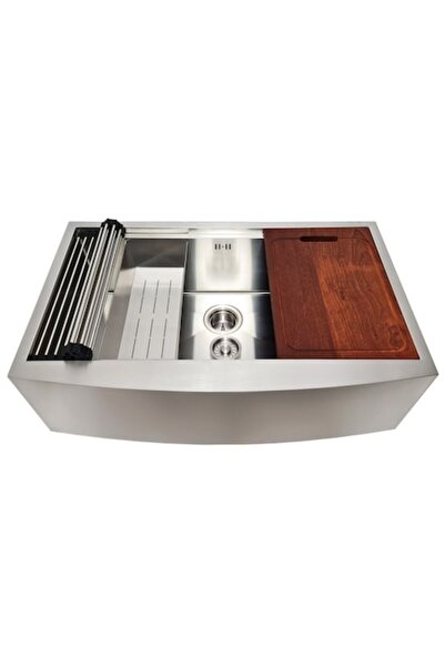 CookingAid Farmhouse Apron Large Stainless Steel Kitchen Sink Set with Drainer and Accessories