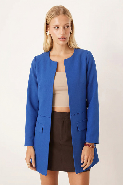 armonika Women's Cobalt Waist Stitched Long Jacket Arm-26K001017