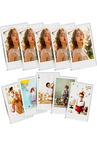 AZONEE إطارات بولارويد مغناطيسية للثلاجة، عبوة من 10 إطارات أكريليك شفافة لكاميرا Instax Mini (2.36 × 3.54 بوصة)